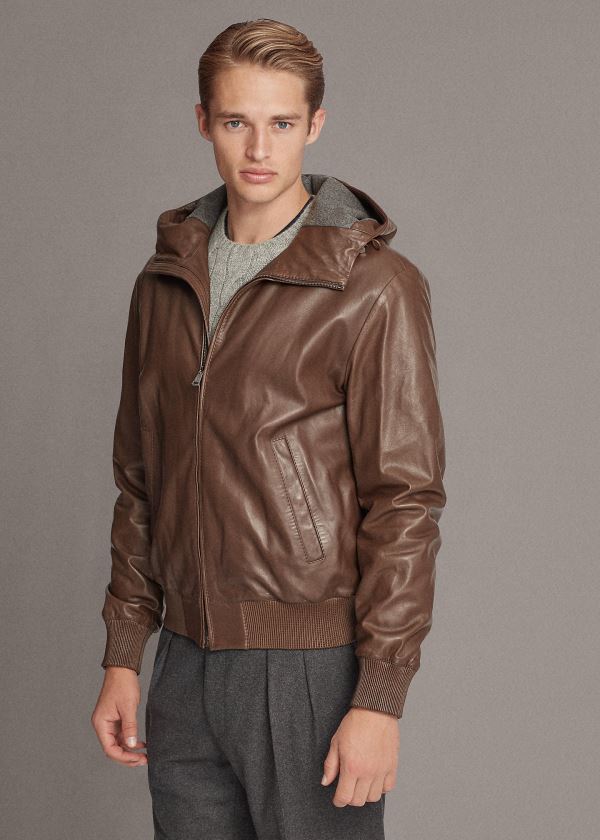 Men's Ralph Lauren Hillcrest Leather Hooded Jackets | 650248XML